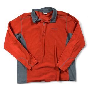 Columbia Fleece Pullover Men XL Red Gray Polyester Outdoor Hiking Warm Cozy